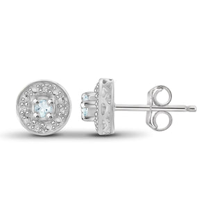 JewelonFire 1/7 Carat T.G.W. Aquamarine and White Diamond Accent Sterling Silver Halo Earrings - Assorted Colors