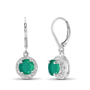 JewelonFire 1 Carat T.G.W. Emerald and White Diamond Accent Sterling Silver Halo Earrings - Assorted Colors