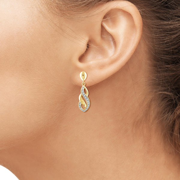 JewelonFire White Diamond Accent 14kt Gold Plated Brass Drop Earrings