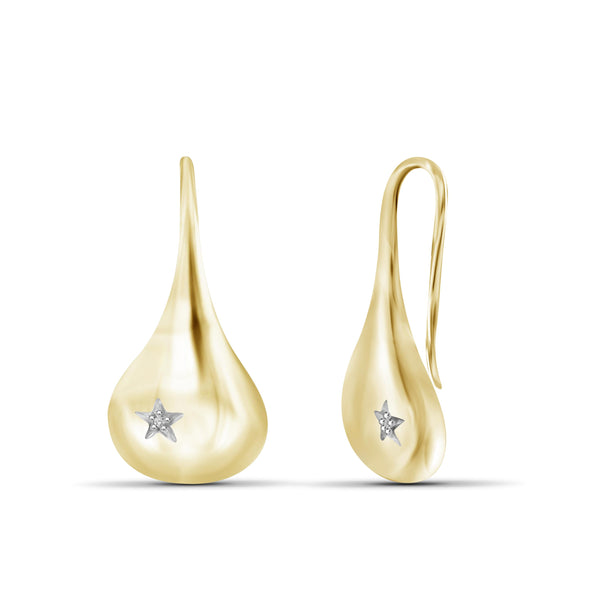 JewelonFire White Diamond Accent 14kt Gold Plated Brass Earrings