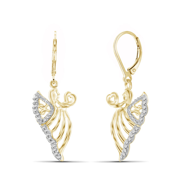 JewelonFire White Diamond Accent 14kt Gold Plated Brass Angle Earrings