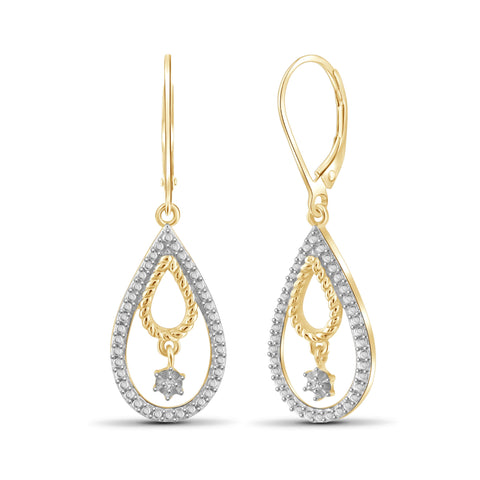 JewelonFire White Diamond Accent 14kt Gold Plated Brass Pear Dangle Earrings