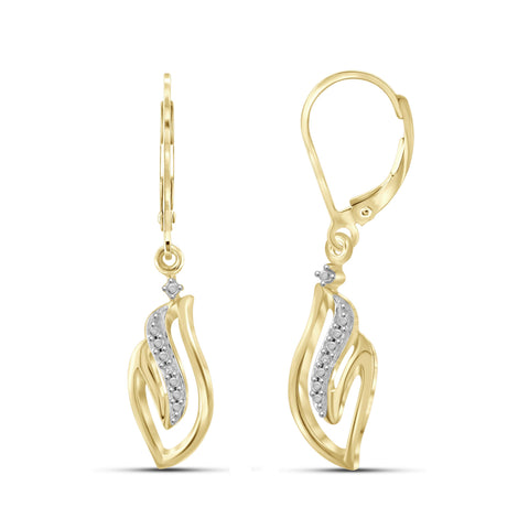 JewelonFire White Diamond Accent 14kt Gold Plated Brass Dangle Earrings