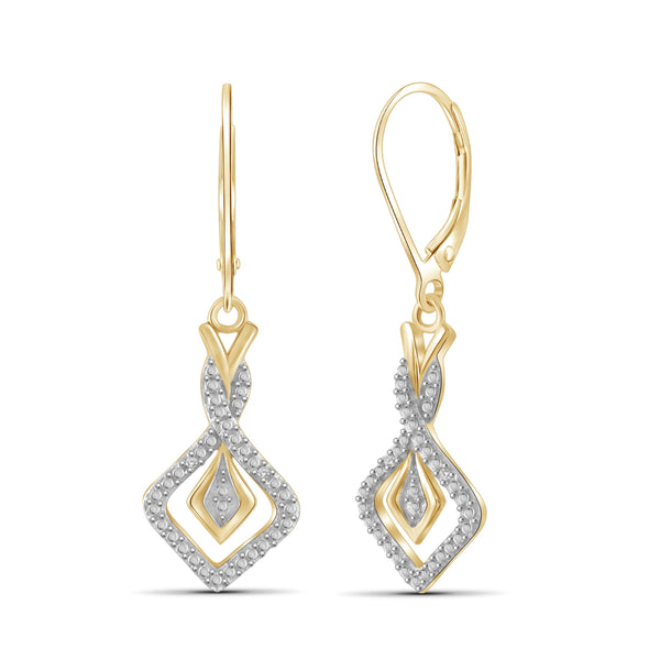 JewelonFire White Diamond Accent 14kt Gold Plated Brass Kite Shape Earrings