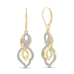 JewelonFire White Diamond Accent 14kt Gold Plated Brass Dangle Earrings