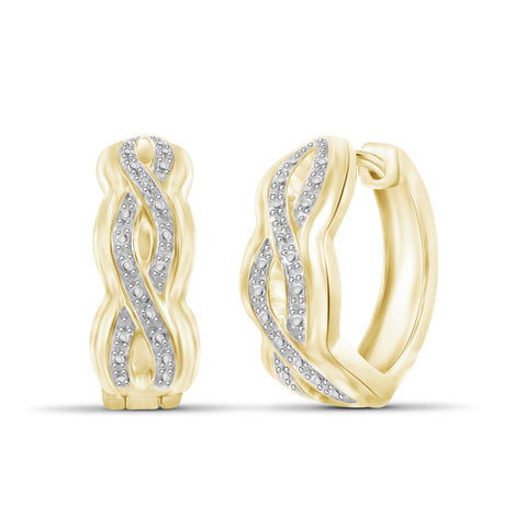 JewelonFire White Diamond Accent 14kt Gold Plated Brass Hoop Earrings