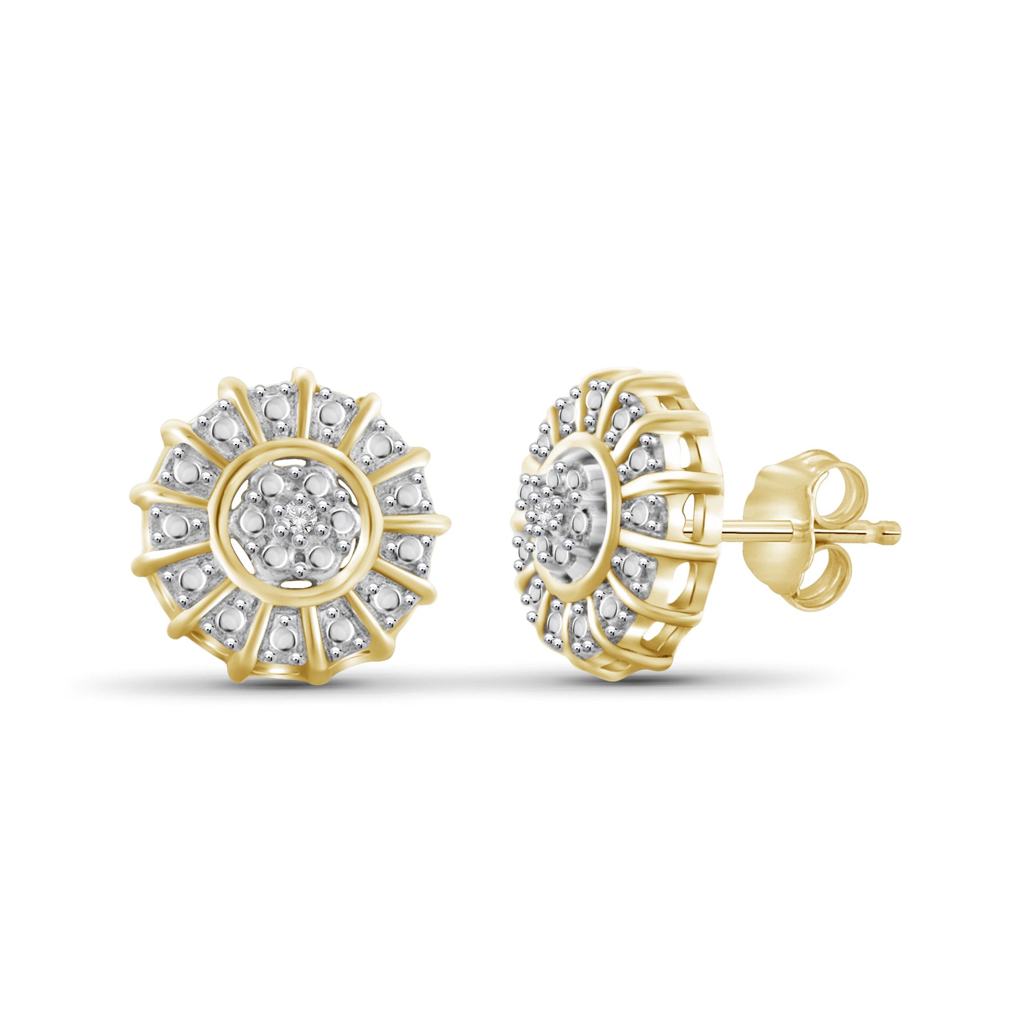 JewelonFire White Diamond Accent 14kt Gold Plated Brass Cluster Stud Earrings