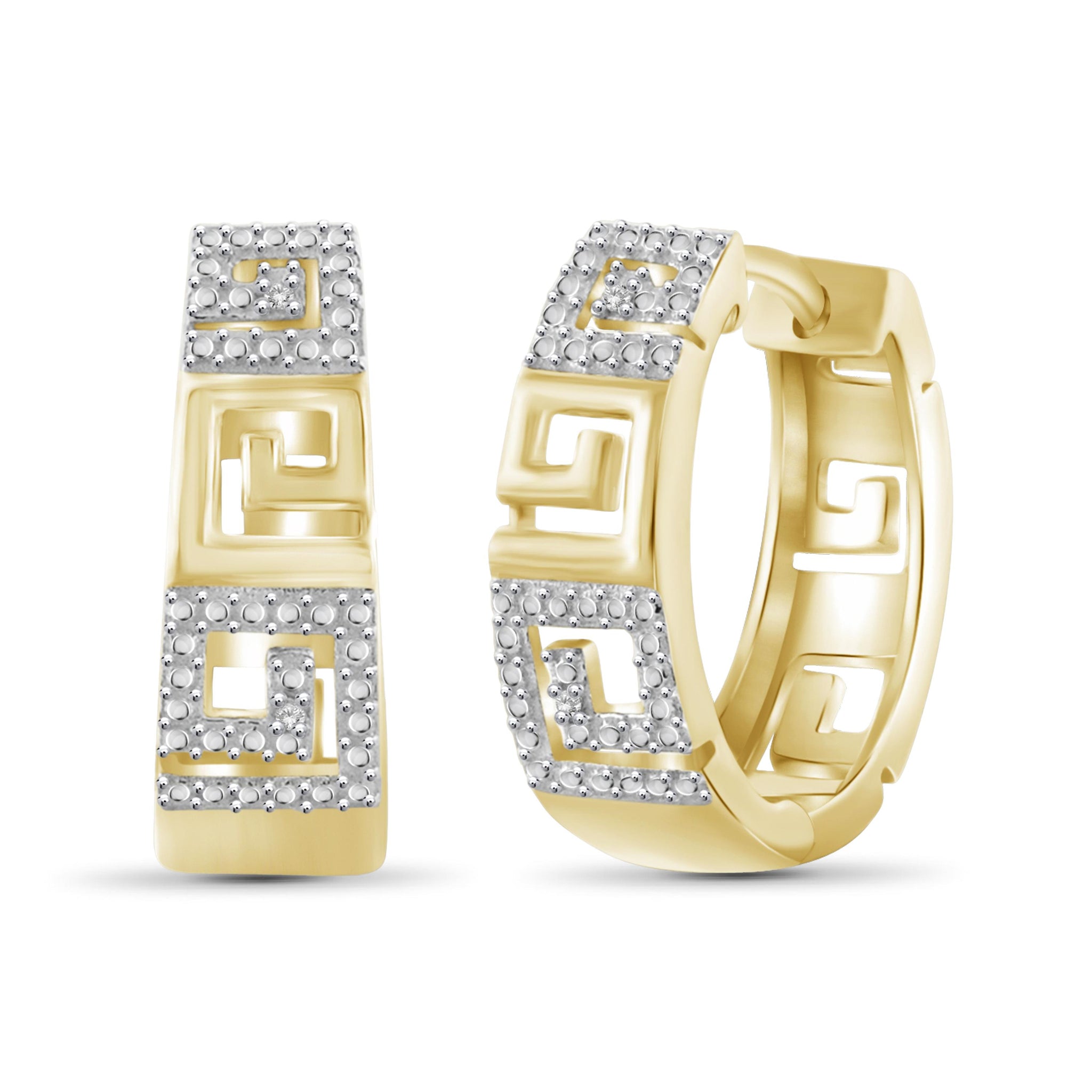 JewelonFire White Diamond Accent 14kt Gold Plated Brass Hoop Earrings