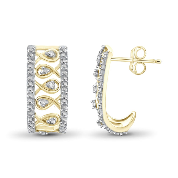 JewelonFire White Diamond Accent 14kt Gold Plated Brass J Hoop Earrings