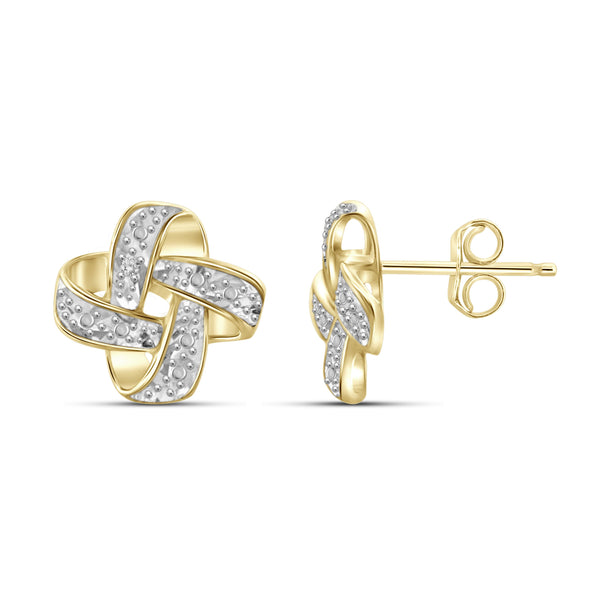 JewelonFire White Diamond Accent 14kt Gold Plated Brass Stud Earrings