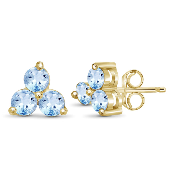 JewelonFire 2.00 Carat T.G.W. Sky Blue Topaz Sterling Silver Stud Earrings - Assorted Colors