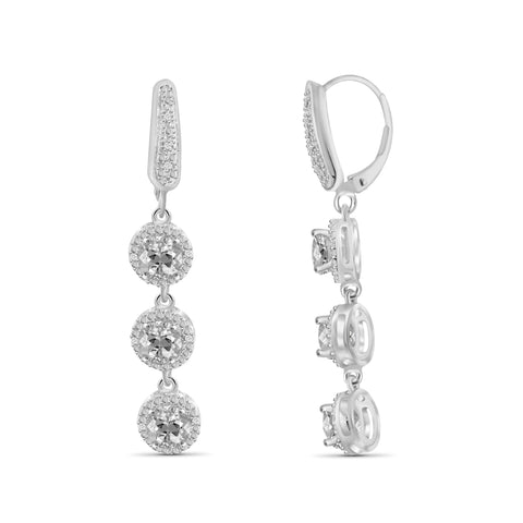 JewelonFire 3 3/4 Carat T.G.W. White Topaz and White Diamond Accent Sterling Silver Dangle Earrings - Assorted Colors
