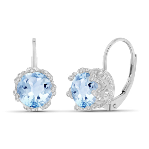 JewelonFire 3 1/5 Carat T.G.W. Sky Blue Topaz Sterling Silver Crown Earrings - Assorted Colors