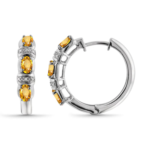 JewelonFire 1 1/3 Carat T.G.W. Citrine And White Diamond Accent Sterling Silver Hoop Earrings - Assorted Colors