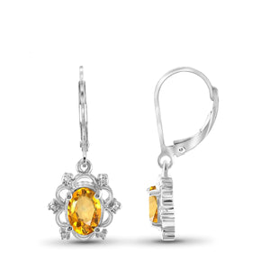 JewelonFire 1.00 Carat T.G.W. Citrine And White Diamond Accent Sterling Silver Dangle Earrings - Assorted Colors
