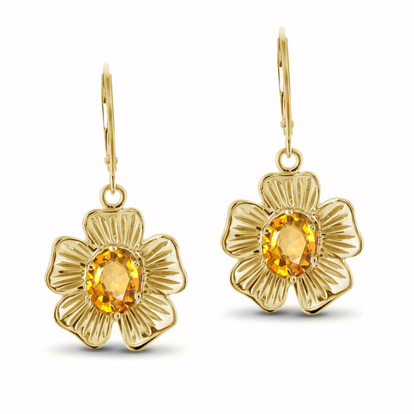 JewelonFire 2 1/4 Carat T.G.W. Citrine Sterling Silver Flower Earrings - Assorted Colors