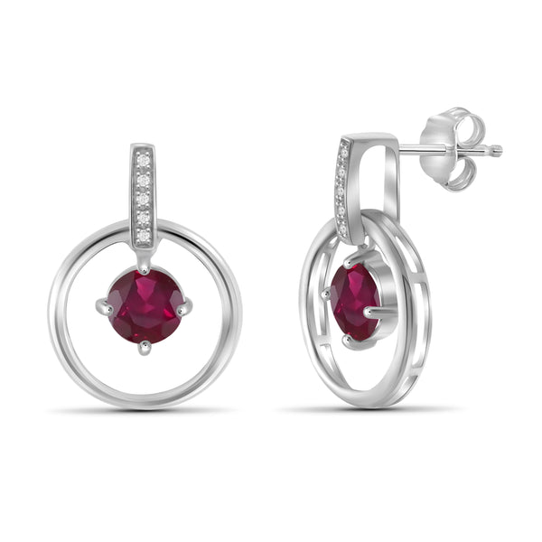 JewelonFire 1.35 Carat T.G.W. Ruby And 1/20 Carat T.W. White Diamond Sterling Silver Earrings - Assorted Colors