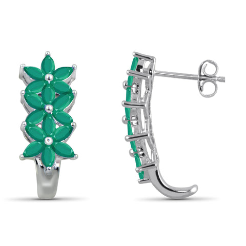 JewelonFire 2.50 Carat T.G.W. Emerald Sterling Silver J Hoop Earrings - Assorted Colors