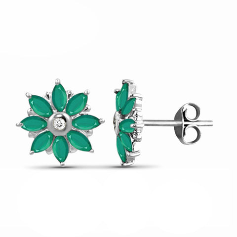 JewelonFire 1.25 Carat T.G.W. Genuine Emerald And Accent White Diamond Sterling Silver Stud Earrings - Assorted Colors