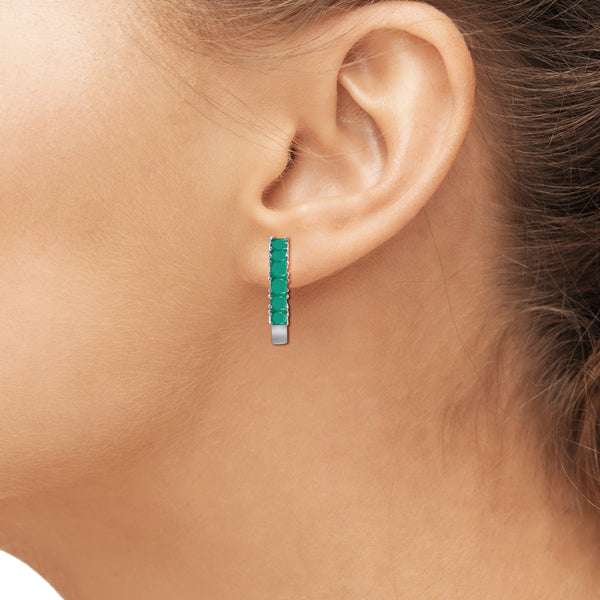 JewelonFire 1.80 Carat T.G.W. Genuine Emerald Sterling Silver Hoop Earrings - Assorted Colors