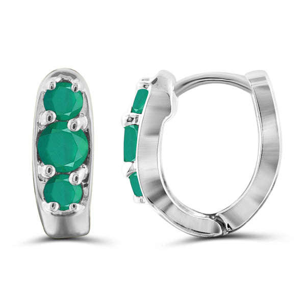 JewelonFire 0.95 Carat T.G.W. Genuine Emerald Sterling Silver Hoop Earrings - Assorted Colors