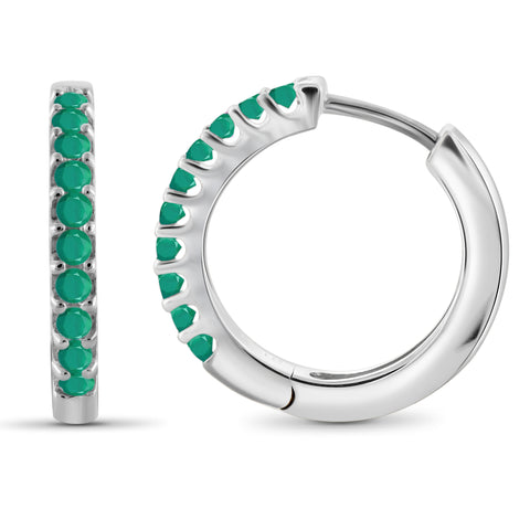JewelonFire 1.20 Carat T.G.W. Genuine Emerald Sterling Silver Hoop Earrings - Assorted Colors