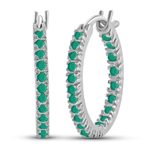 JewelonFire 2.50 Carat T.G.W. Genuine Emerald Sterling Silver Hoop Earrings - Assorted Colors