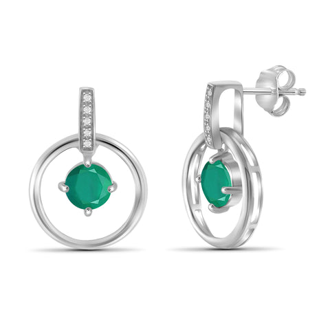 JewelonFire 0.95 Carat T.G.W. Emerald And 1/20 Carat T.W. White Diamond Sterling Silver Stud Earrings - Assorted Colors