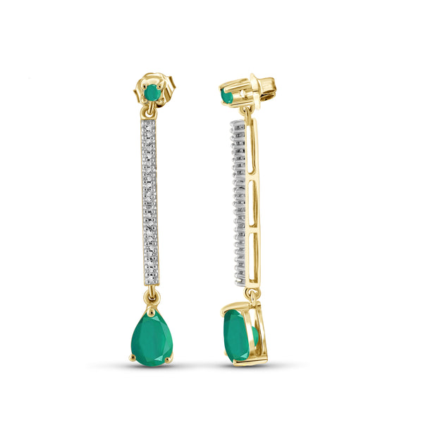JewelonFire 1.50 Carat T.G.W. Genuine Emerald And Accent White Diamond Sterling Silver Dangle Earrings - Assorted Colors