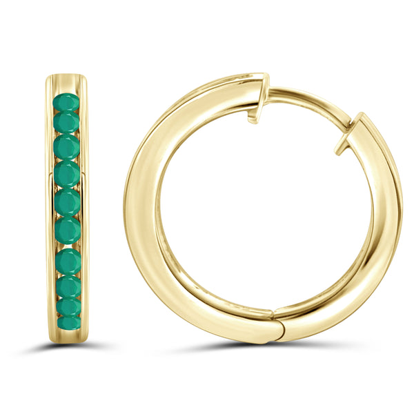 JewelonFire 1.20 Carat T.G.W. Genuine Emerald Sterling Silver Hoop Earrings - Assorted Colors
