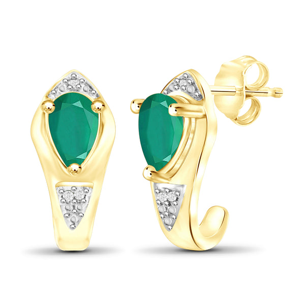 JewelonFire 1.20 Carat T.G.W. Emerald And Accent White Diamond Sterling Silver J Hoop Earrings - Assorted Colors
