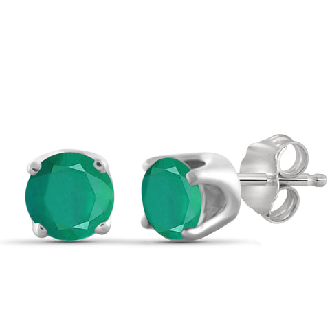 JewelonFire 2.50 Carat T.G.W. Genuine Emerald Sterling Silver Stud Earrings - Assorted Colors