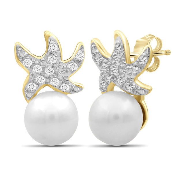 JewelonFire White Pearl And 1/20 Carat T.W. White Diamond Sterling Silver Starfish Earrings - Assorted Colors