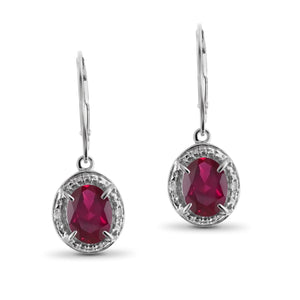 JewelonFire 3.85 Carat T.G.W. Ruby And Accent White Diamond Sterling Silver Dangle Earrings - Assorted Colors