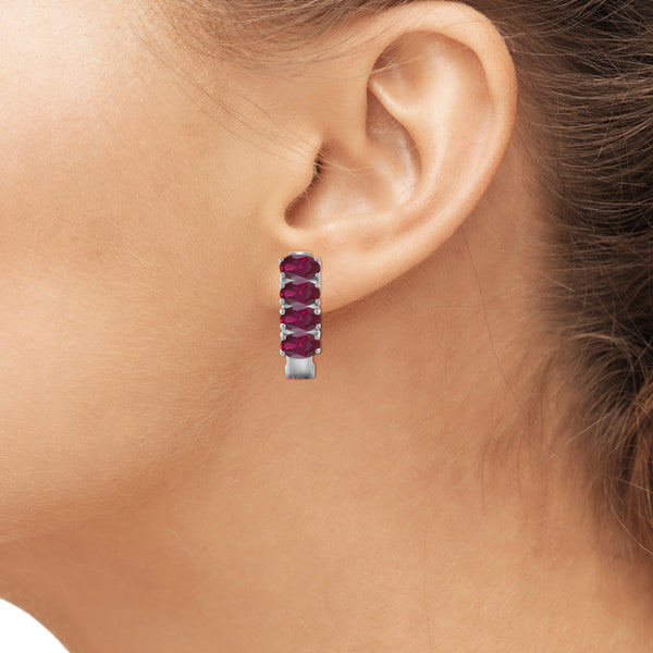 JewelonFire 3.85 Carat T.G.W. Genuine Ruby Sterling Silver Hoop Earrings - Assorted Colors