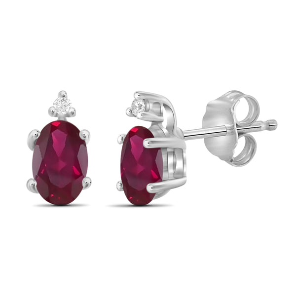 JewelonFire 0.95 Carat T.G.W. Ruby And Accent White Diamond Sterling Silver Stud Earrings - Assorted Colors