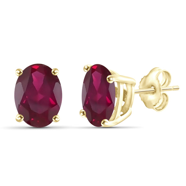 JewelonFire 3.85 Carat T.G.W. Genuine Ruby Sterling Silver Stud Earrings - Assorted Colors