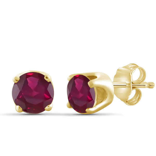 JewelonFire 1.35 Carat T.G.W. Genuine Ruby Sterling Silver Stud Earrings - Assorted Colors