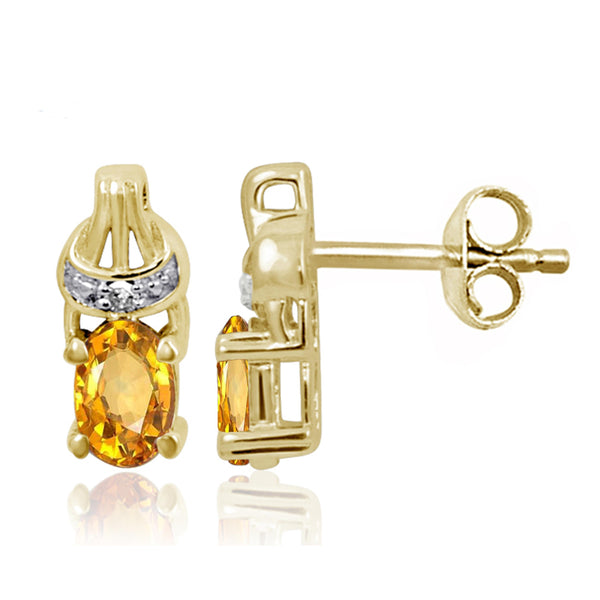 JewelonFire 1.00 Carat T.G.W. Citrine And White Diamond Accent Sterling Silver Stud Earrings - Assorted Colors