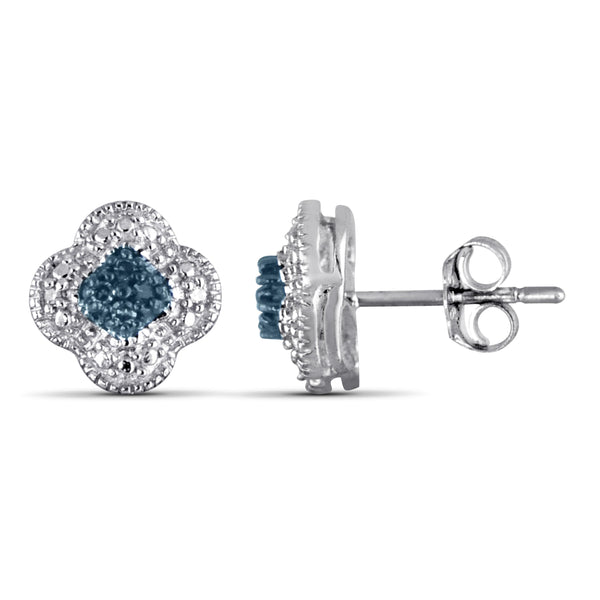 JewelonFire 1/3 Carat T.W. Blue And White Diamond Sterling Silver 3 Piece Jewelry Set
