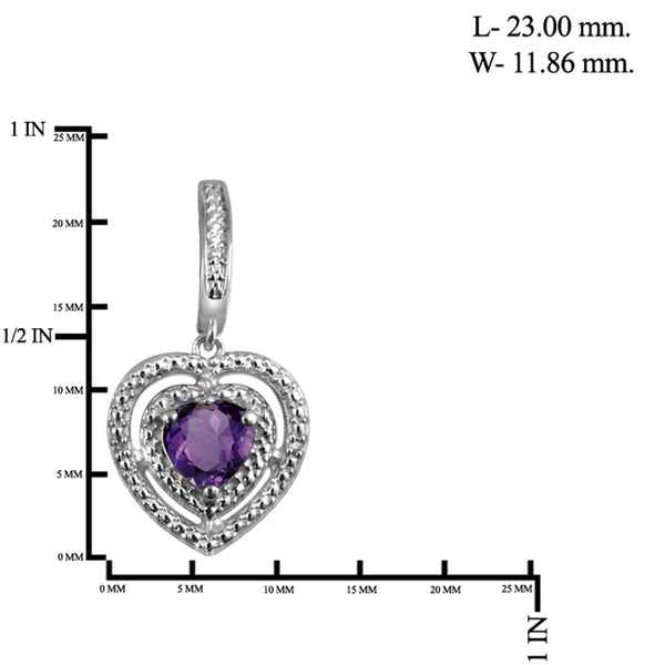 JewelonFire 3/4 Carat T.W. Amethyst And White Diamond Accent Sterling Silver Heart Earrings