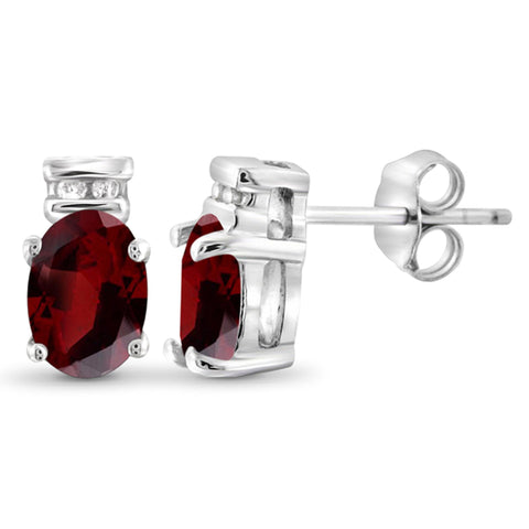 JewelonFire 1 1/5 Carat T.G.W. Garnet and White Diamond Accent Sterling Silver Stud Earrings - Assorted Colors