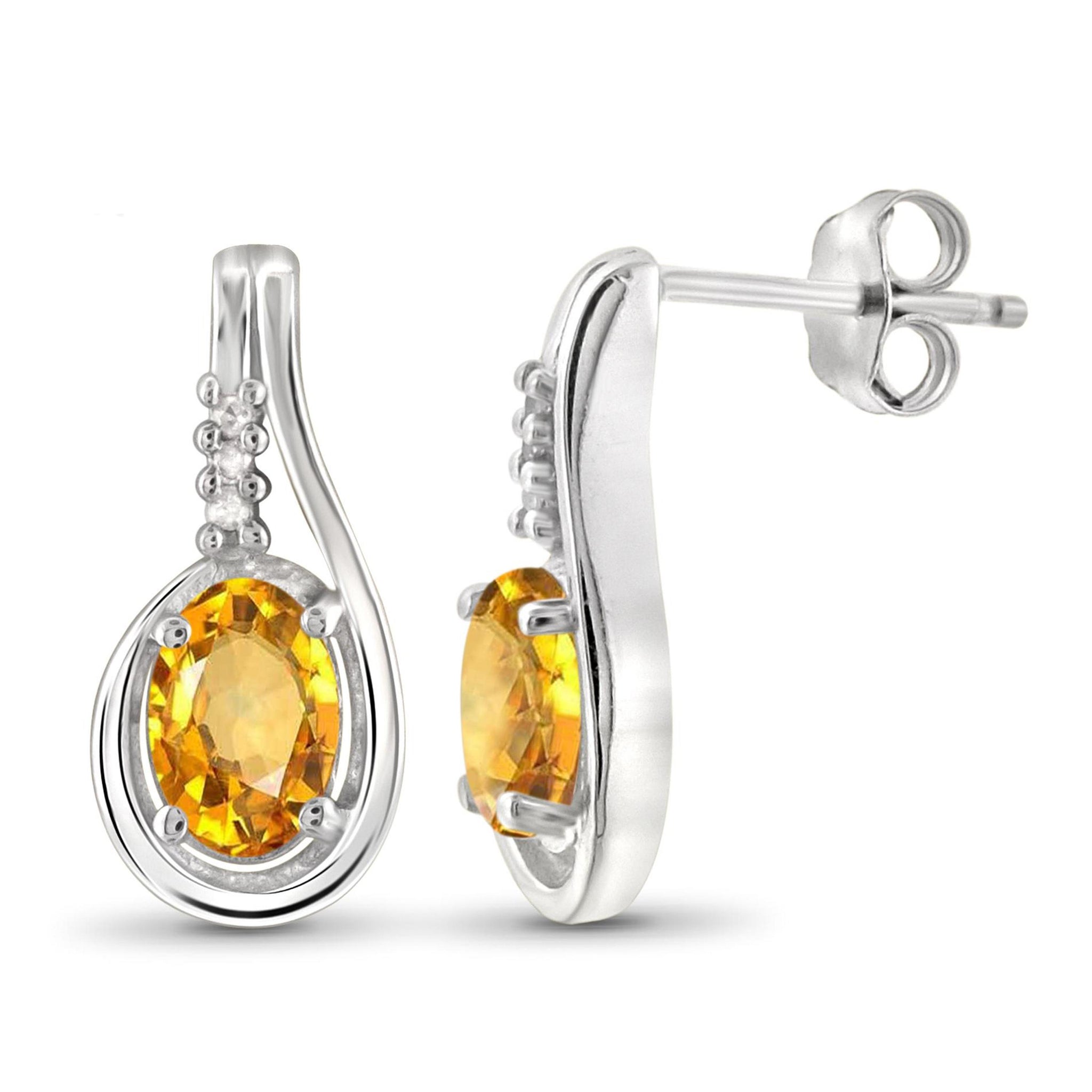JewelonFire 1.00 Carat T.G.W. Citrine And White Diamond Accent Sterling Silver Earrings - Assorted Colors