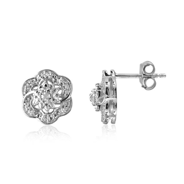 JewelonFire Genuine Accent White Diamond Sterling Silver 3 Piece Flower Jewelry Set - Assorted Colors