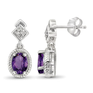 JewelonFire 3/4 Carat T.G.W. Amethyst and White Diamond Accent Sterling Silver Earrings - Assorted Colors