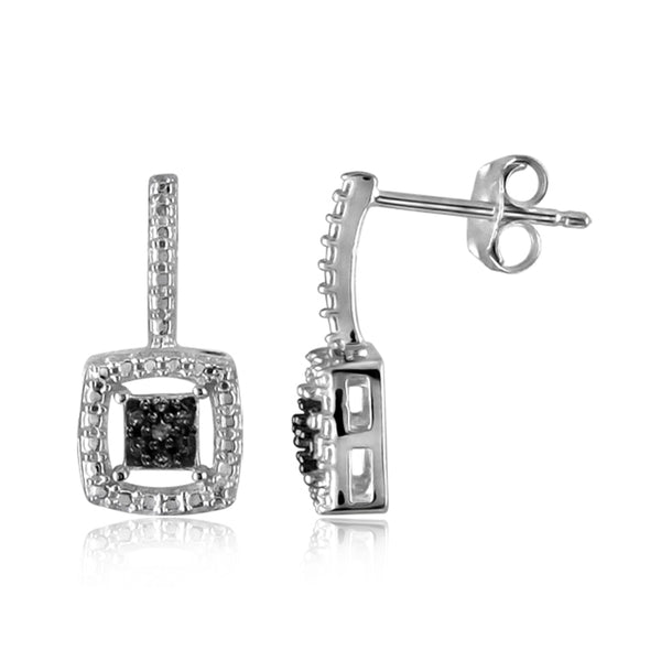 JewelonFire Accent Black Diamond Sterling Silver 3 Piece Square Shape Jewelry Set