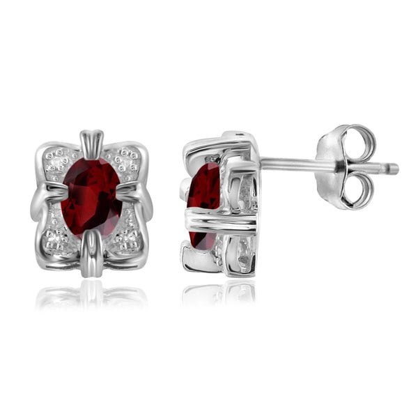 JewelonFire 1 1/5 Carat T.G.W. Garnet and White Diamond Accent Sterling Silver Earrings - Assorted Colors