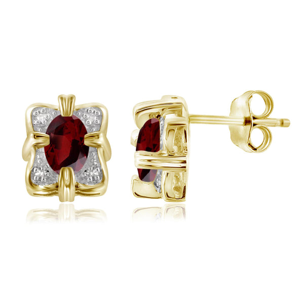 JewelonFire 1 1/5 Carat T.G.W. Garnet and White Diamond Accent Sterling Silver Earrings - Assorted Colors