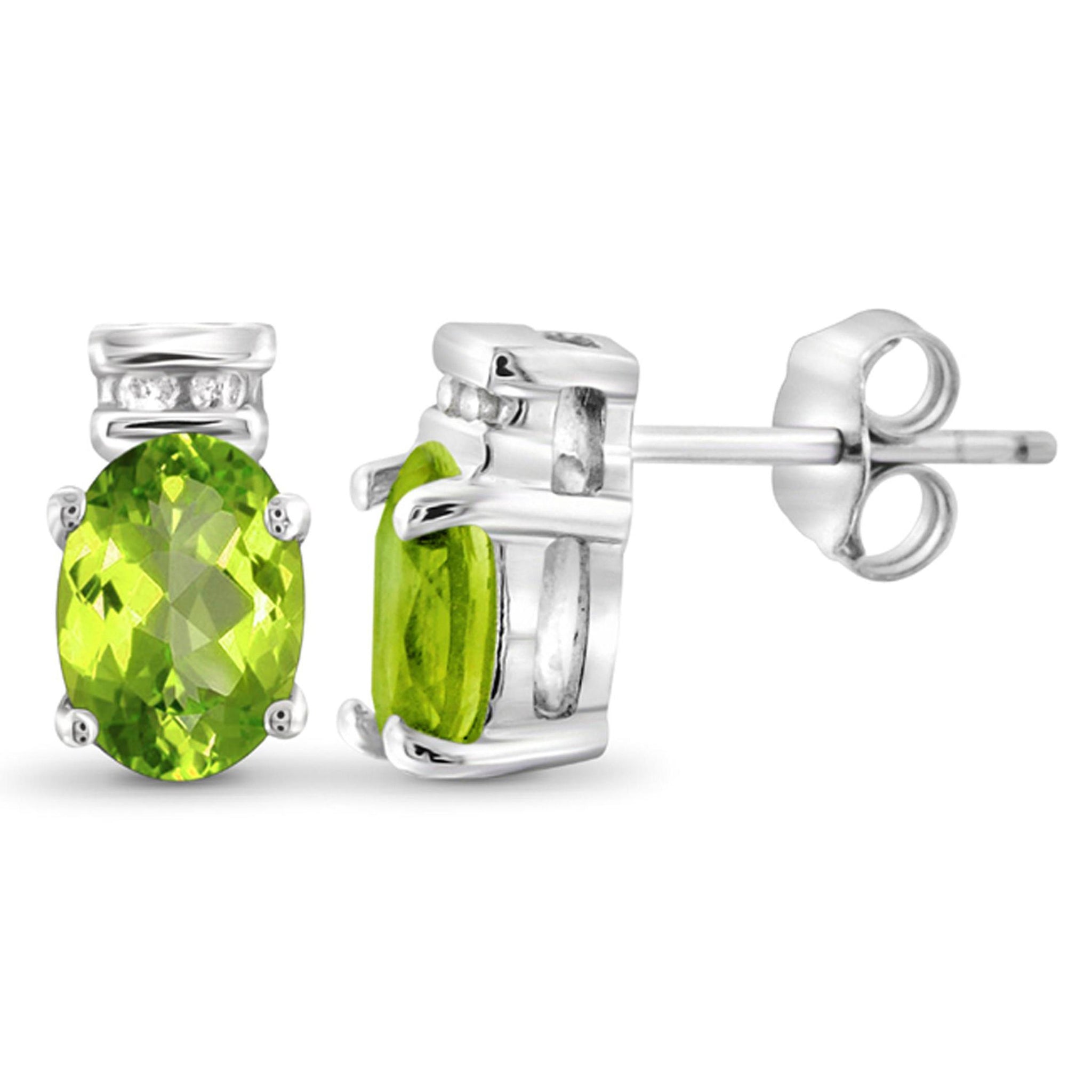 JewelonFire 1.00 Carat T.G.W. Peridot And White Diamond Accent Sterling Silver Stud Earrings - Assorted Colors