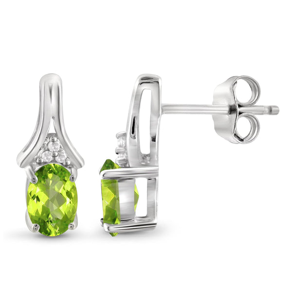 JewelonFire 1.00 Carat T.G.W. Peridot And White Diamond Accent Sterling Silver Earrings - Assorted Colors